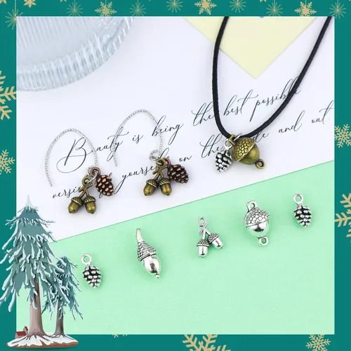 Miniatura 5 de JIALEEY Colección de dijes de bellota de piña, estilo tibetano mixto, de aleación, dijes de piña, nueces naturales, para hacer joyas, 50