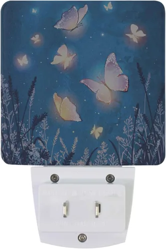 Miniatura 4 de Juego de 2 luces nocturnas de mariposa mágica, con diseño de mariposas, estrellas, enchufables, luces nocturnas LED automáticas, lámpara con sensor