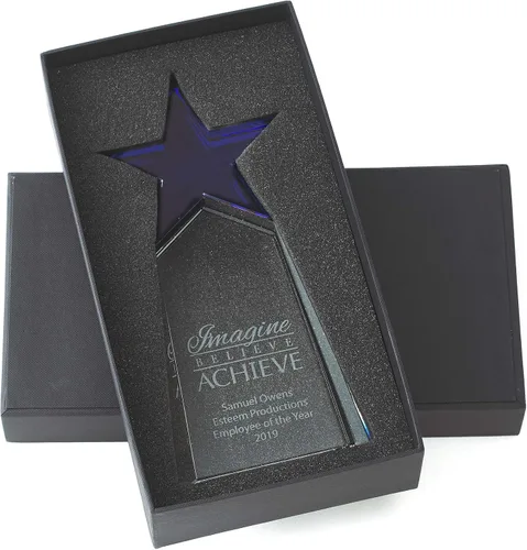 Miniatura 5 de Baudville Trofeo grabado – Cristal – Torre con estrella en la parte superior – Premio para empleados – Grabado personalizado de hasta cuatro líneas