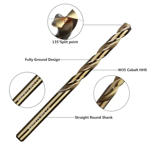 Miniatura 2 de BAIDETS M35 - Brocas de cobalto de 1/4 pulgadas, 10 piezas, juego de brocas helicoidales de metal HSS de 1/4 pulgadas para metal duro, acero