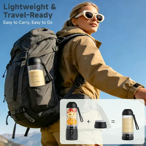 Miniatura 6 de Licuadora portátil, 8 cuchillas de tamaño personal para batidos, vaso exprimidor recargable USB C con pantalla LED, mini mezclador para viajes