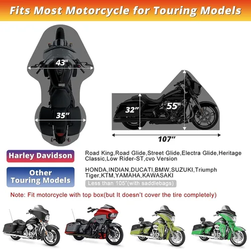 Miniatura 2 de Cubierta para motocicleta Tokept, con ventilaciones, cubierta para bicicletas de tierra, para diferentes modelos de touring Harley Davidson Road