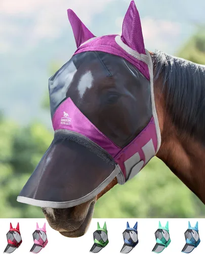 Miniatura 29 de Harrison Howard CareMaster Pro - Máscara luminosa para mosca de caballo, gran espacio para los ojos, nariz larga con orejas, protección UV para Azul