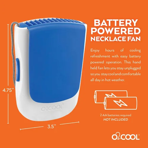 Miniatura 6 de O2COOL Ventilador de collar de lujo, alimentado por pilas, ventilador de refrigeración personal manos libres con cordón ajustable, soporte de mesa +
