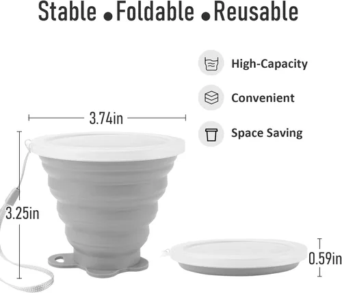 Miniatura 3 de JBER Taza de viaje plegable de silicona, taza de camping plegable de silicona con tapas, taza de bebida expandible para senderismo al aire libre