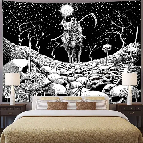 Miniatura 2 de Aidatain Grim Reaper - Tapiz de calavera de muerte de esqueleto para colgar en la pared de los hombres, para dormitorio, fantasía, tela de franela