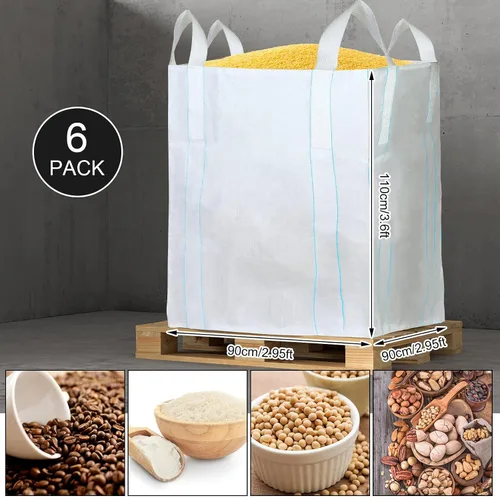 Miniatura 2 de 6 bolsas FIBC a granel de 35 pulgadas de largo x 35 pulgadas de ancho x 43 pulgadas de alto, soporta hasta 3300 libras (SWL) saco de polipropileno