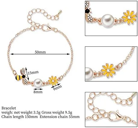 Miniatura 2 de Eiffy Pulseras de girasol de abejorro de miel amarilla con circonita cúbica para mujer, palmeras de coco, sandía, joyería