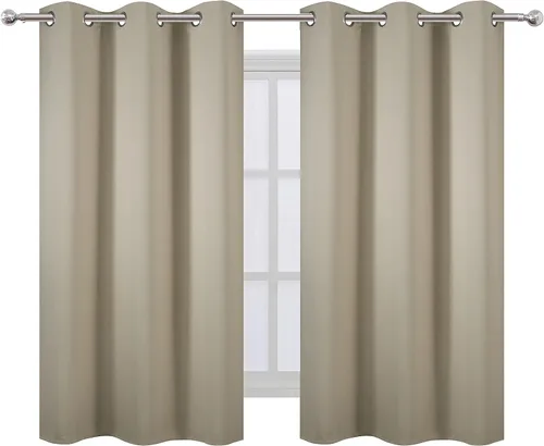 Miniatura 2 de LEMOMO Cortinas opacas beige de 34 x 54 pulgadas de largo, juego de 2 paneles de cortina, cortinas opacas con aislamiento térmico para oscurecer