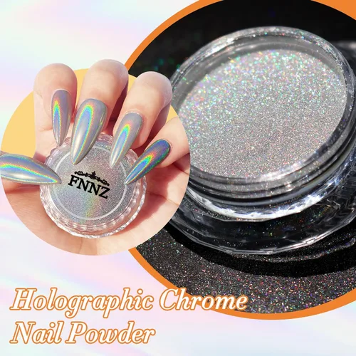 Miniatura 6 de FNNZ Polvo de uñas holográfico, polvo de uñas cromado para decoración de uñas, purpurina fina holográfica Aurora Rainbow efecto espejo metálico