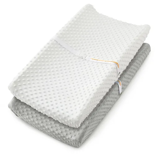 Miniatura 11 de Homiest Paquete de 2 fundas para cambiador, sábanas blancas y beige, tela de vellón ultra suave, tela de lunares minky, funda transpirable y cómoda