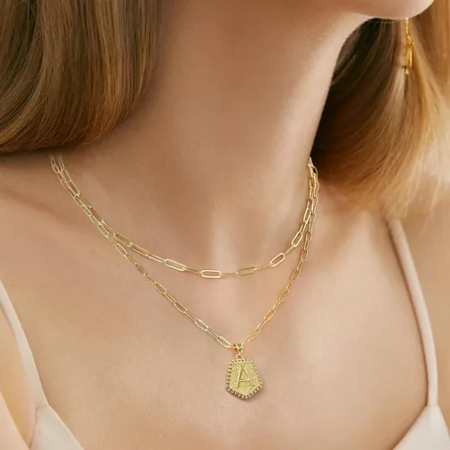 Miniatura 5 de SAVORI Collares con iniciales en capas para mujer, chapado en oro de 14 quilates, delicado collar de cadena de clip en capas, lindo colgante