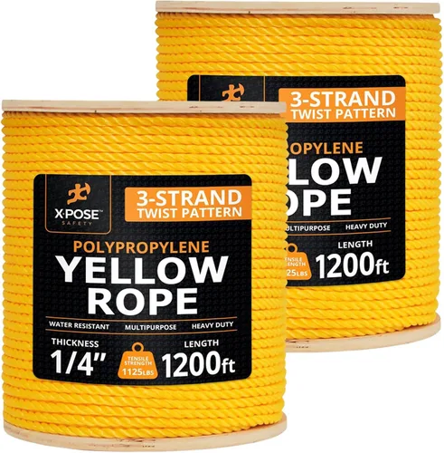 Miniatura 54 de Cuerda de polipropileno trenzado amarilla, 1/2 pulgada de grosor x 50 pies de largo, cuerdas de polietileno resistentes para uso en exteriores