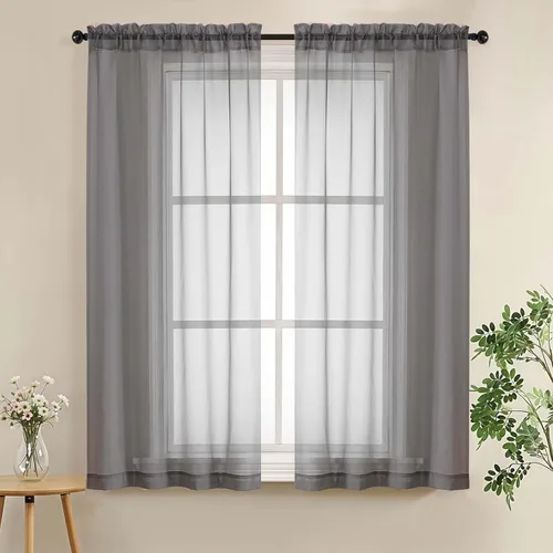 Miniatura 117 de LIVEKID Cortinas traslúcidas negras de cocina de 36 pulgadas de largo, cortinas cortas filtrantes de luz, 2 paneles de gasa aireada, texturizadas