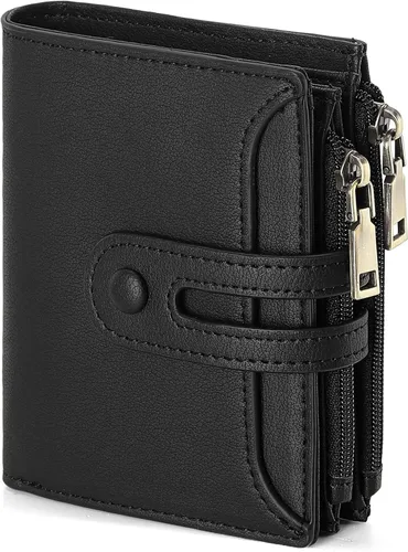 Miniatura 10 de GAEKEAO Cartera pequeña para mujer, de dos pliegues con bloqueo RFID, estuche para tarjetas de crédito con bolsillo con cremallera, A-Negro, Classic