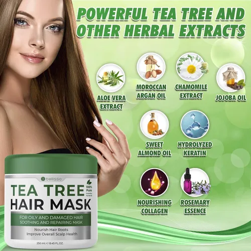 Miniatura 8 de BELLISSO Juego de champú y acondicionador de aceite de árbol de té y aceite de árbol de té, máscara para el cabello y aceite de árbol de té suero