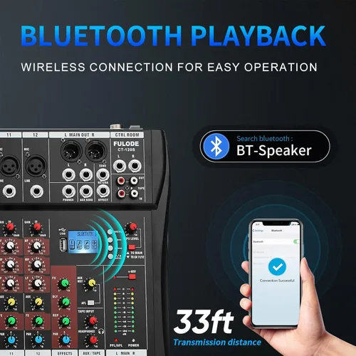 Miniatura 3 de FULUODE Consola de Mezcla de Audio de 12 Canales, CT-120S Mezclador de Música Profesional para DJ, Tablero de Mezcla con Reverb, Reproductor