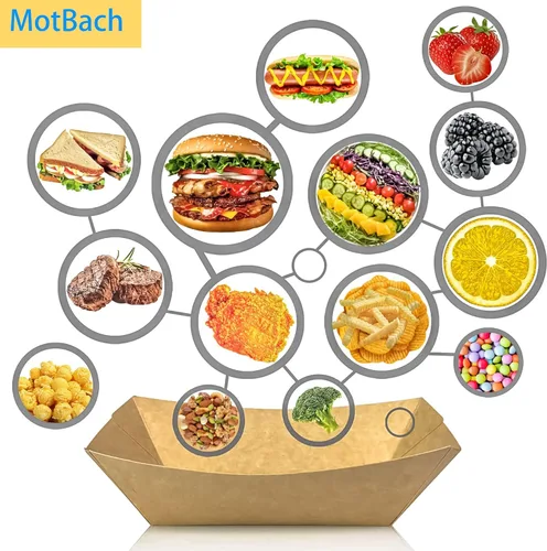 Miniatura 4 de Paquete de 150 Bandejas para Servir Alimentos de 1 Libra, Bandejas Pequeñas de Papel Kraft a Prueba de Aceite, Desechables, Reciclables, para Marrón