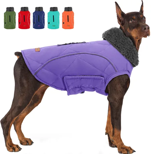 Miniatura 16 de EMUST Chamarras para perros, talla pequeña/mediana/grande, abrigo de invierno para perros grandes, azul oscuro, XL