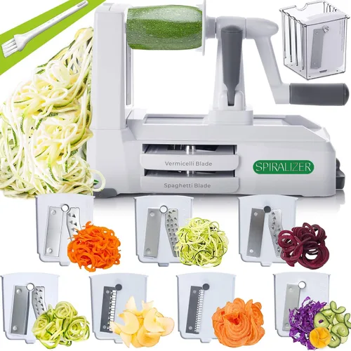 Cortador de verduras de 5 cuchillas Spiralizer, el más fuerte y resistente, ideal para hacer pastas y espaguetis de verduras para comidas bajas en