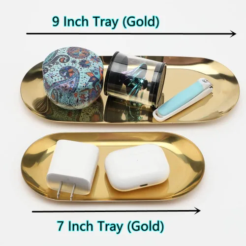 Miniatura 8 de Bandeja decorativa de acero inoxidable, juego de 2, 9 pulgadas de largo, organizador de cosméticos, organizador de baño, bandeja de almacenamiento