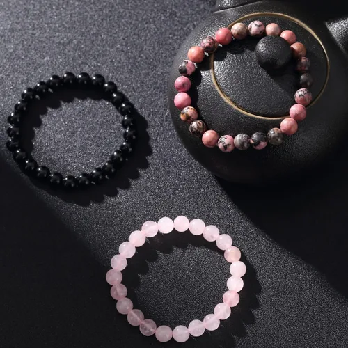 Miniatura 4 de Pulsera elástica de 0.315 in con piedras semipreciosas naturales unisex, Gema, granate
