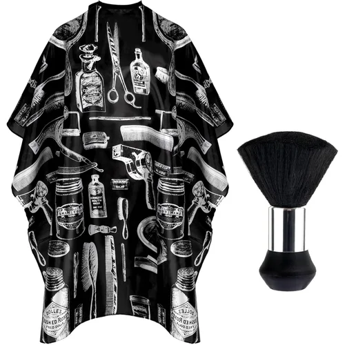 FEBSNOW Kit de capa de corte de cabello, capa de peluquería profesional con cepillo para el cuello para adultos, impermeable, capa de peluquería con