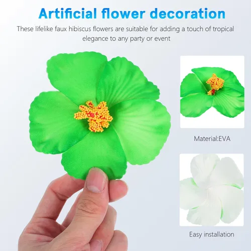 Miniatura 3 de HOMSFOU 10 piezas de flores tropicales de hibisco sintético, decoraciones florales hawaianas para interiores y exteriores, suministros de fiesta