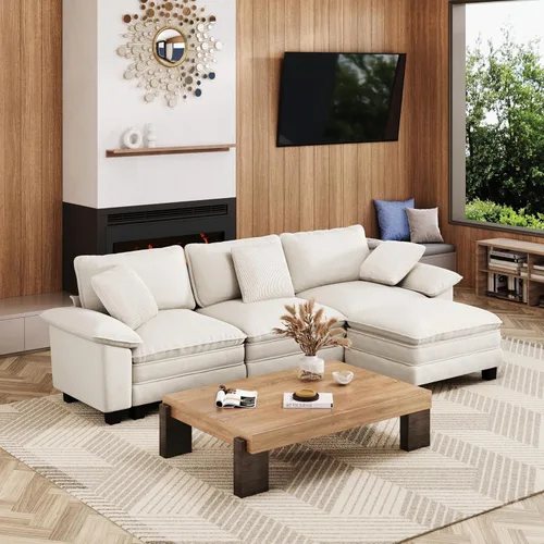 Miniatura 38 de MIXPATIO Sofá modular en forma de L de 123 pulgadas con cojines de nube, juego de sofá modular de asiento profundo con 4 asientos y 1 otomana, Gris