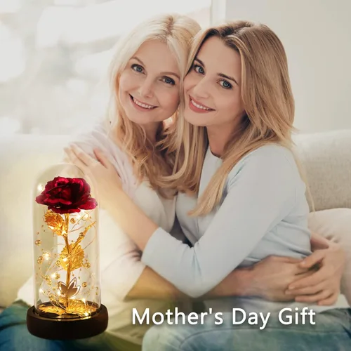Miniatura 4 de Regalos para mamá, decoración de San Valentín, rosas de La Bella y la Bestia con 40 luces LED, rosa en cúpula de cristal, rosas encantadas, flores