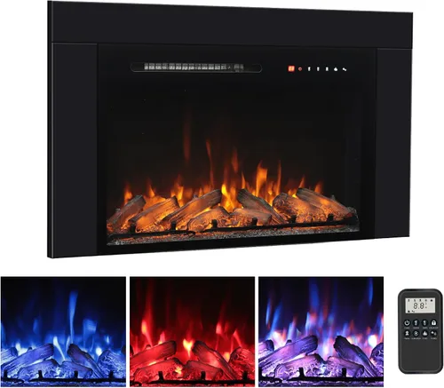 Miniatura 14 de Insertos de chimenea eléctrica de 26 pulgadas, chimenea eléctrica empotrada de 1500 W con control remoto, cristal, protección contra