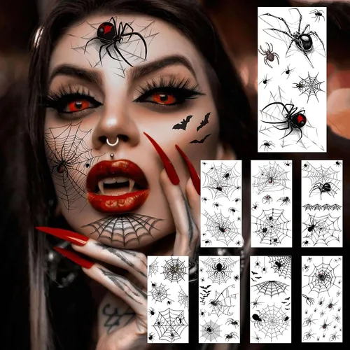 Miniatura 10 de COKTAK 4 hojas de tatuajes faciales de Halloween aterradores para mujeres, hombres y adultos, cicatrices de heridas falsas, maquillaje de bruja
