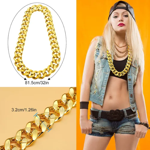 Miniatura 2 de 12 collares falsos de cadena de rapero Hip Hop a granel para hombres y mujeres, disfraz de los años 80, joyería de rapero estilo punk de los años