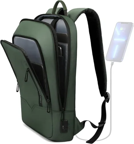 Miniatura 11 de Mochila hk para Hombre de Negocios, Mochila Delgada con Cargador USB, Mochila para Computadora, Ligera, Antirrobo, para Viaje, Negro, 15,6 pulg.