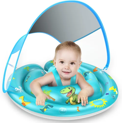 Miniatura 9 de LAYCOL Baby Pool Float with Canopy UPF50+, 120°Adjustable Sun Protection and Anti-Tip Safety Seat, Inflatable Toddler Floaties Infant Pool Float Azul