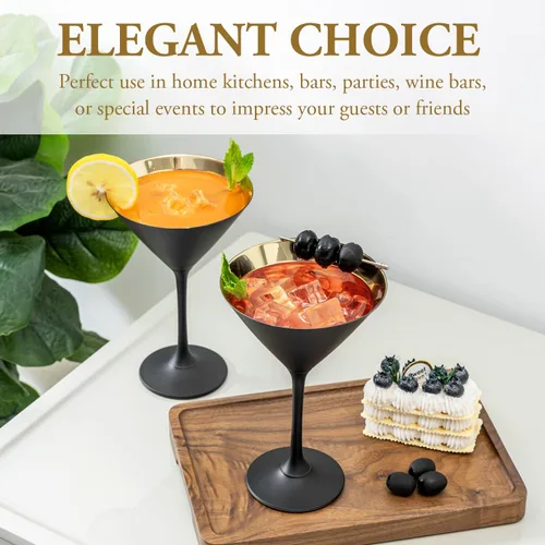 Miniatura 3 de MyGift Copas de Martini modernas de 8 onzas en negro mate y tono dorado metálico plateado, vasos para beber para una fiesta de cóctel, boda o cena