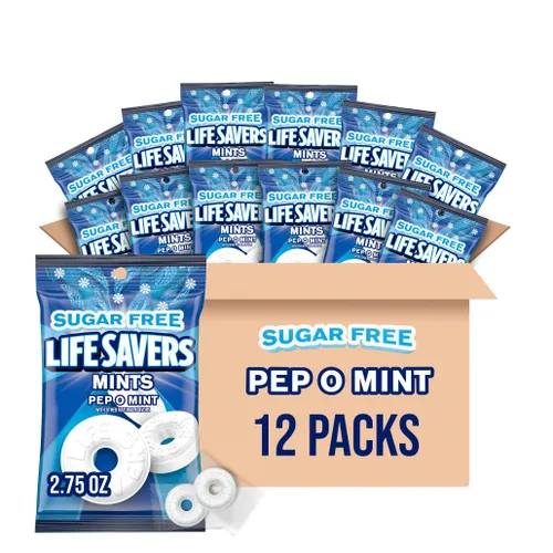 LIFE SAVERS Breath Mints - Bolsa de caramelos duros sin azúcar, Pep O Mint para bolsas de golosinas, viajes por carretera, escuela, trabajo, 2.75