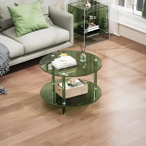 Miniatura 8 de Mesa de centro acrílica, pequeña mesa de centro moderna redonda para sala de estar, verde