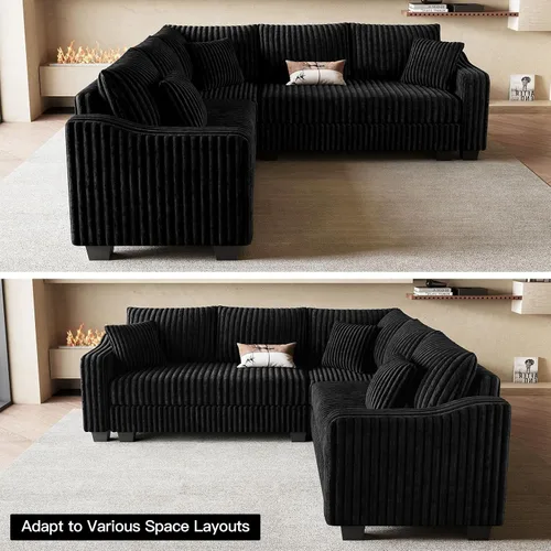 Miniatura 4 de Belffin - Sofá seccional convertible con chaise, sofá seccional en forma de L, sofá reversible de esquina tapizado para sala de estar, de corduroy