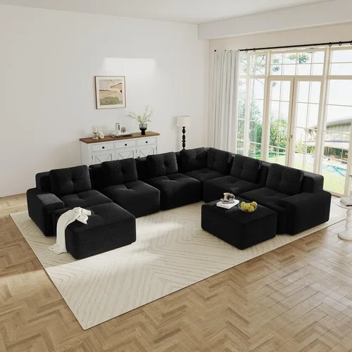 Miniatura 73 de Sofás modulares sin hueso de 152.8 pulgadas para sala de estar, sofá modular con diván en forma de L, cómodo asiento profundo tapizado de tela