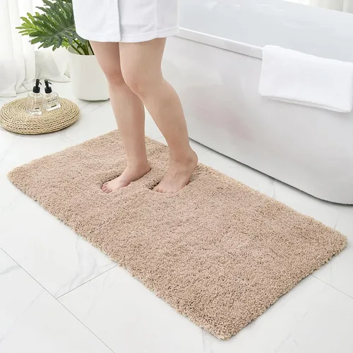 Miniatura 29 de Alfombras de baño antideslizantes, lavables, ultra gruesas, suaves, de microfibra absorbente, de látex de espuma de alta densidad, con respaldo Beige