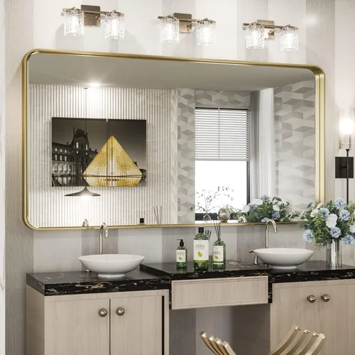 Miniatura 48 de TokeShimi Espejo redondo dorado de 36 pulgadas, espejo redondo de baño para pared con aleación de aluminio antioxidante, marco de metal dorado Oro