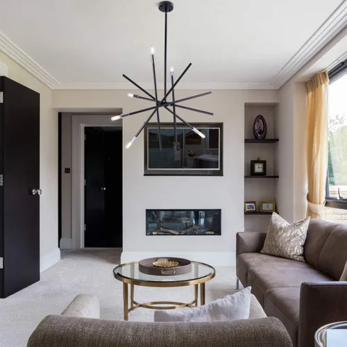 Miniatura 5 de VILUXY Candelabro Sputnik moderno con 6 luces negras lineales para techo, lámpara colgante de mediados de siglo para comedor, sala de estar, Negro