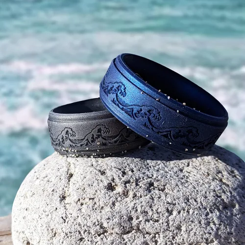Miniatura 8 de Knot Theory Anillo de silicona para hombre, grabado de montaña, ondas, bosque, ancho de banda de 0.315 pulgadas, transpirable, ajuste cómodo