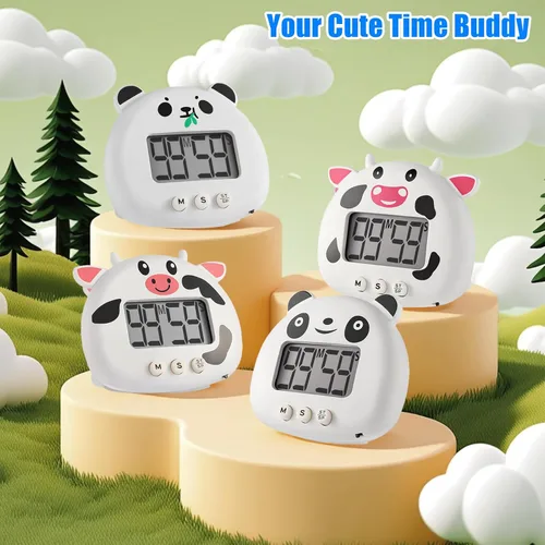 Miniatura 7 de 2 Pack Digital Timer for Kids,Magnetic Kitchen Timers for Cooking,Countdown Timer with Cartoon-Style Battery Included(Black-Green Panda)