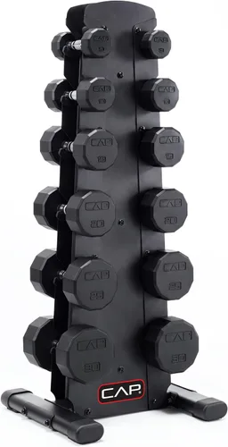 Miniatura 14 de CAP Juego de mancuernas hexagonales con revestimiento de goma con estante de almacenamiento, opciones de 100 a 210 libras, almacenamiento compacto