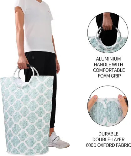 Miniatura 4 de Dalykate Cesta de lavandería extragrande de tela Oxford plegable de 115 litros, bolsa de lavandería plegable con asas, impermeable, portátil, cesta