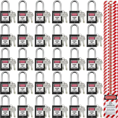 Miniatura 18 de Bloqueos de etiquetado de bloqueo, candados de seguridad, cerraduras Loto con llave de bloqueo diferente Dispositivo de etiqueta de plástico