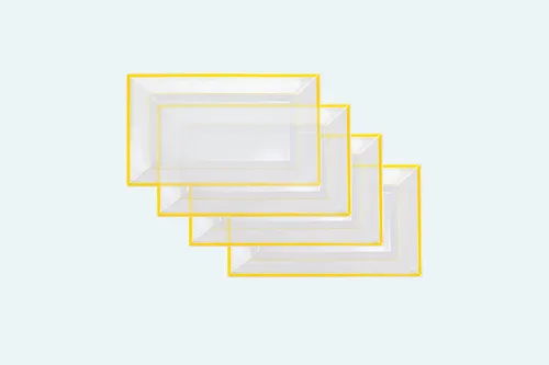 Miniatura 9 de Bandeja de Servir de Plástico Transparente (Paquete de 4) Bandejas y Platos Desechables Transparentes con Borde Dorado para Servir Alimentos