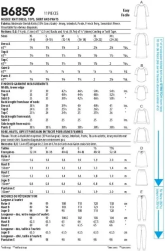 Miniatura 2 de Butterick B6859ZZ - Kit de patrón de costura para vestido de mujer, parte superior, falda y pantalones, código B6859, tallas L-XL/XXL
